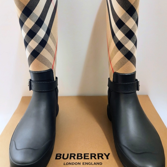 Burberry Tall Rain Boots with Check Pattern - Picture 1 of 7